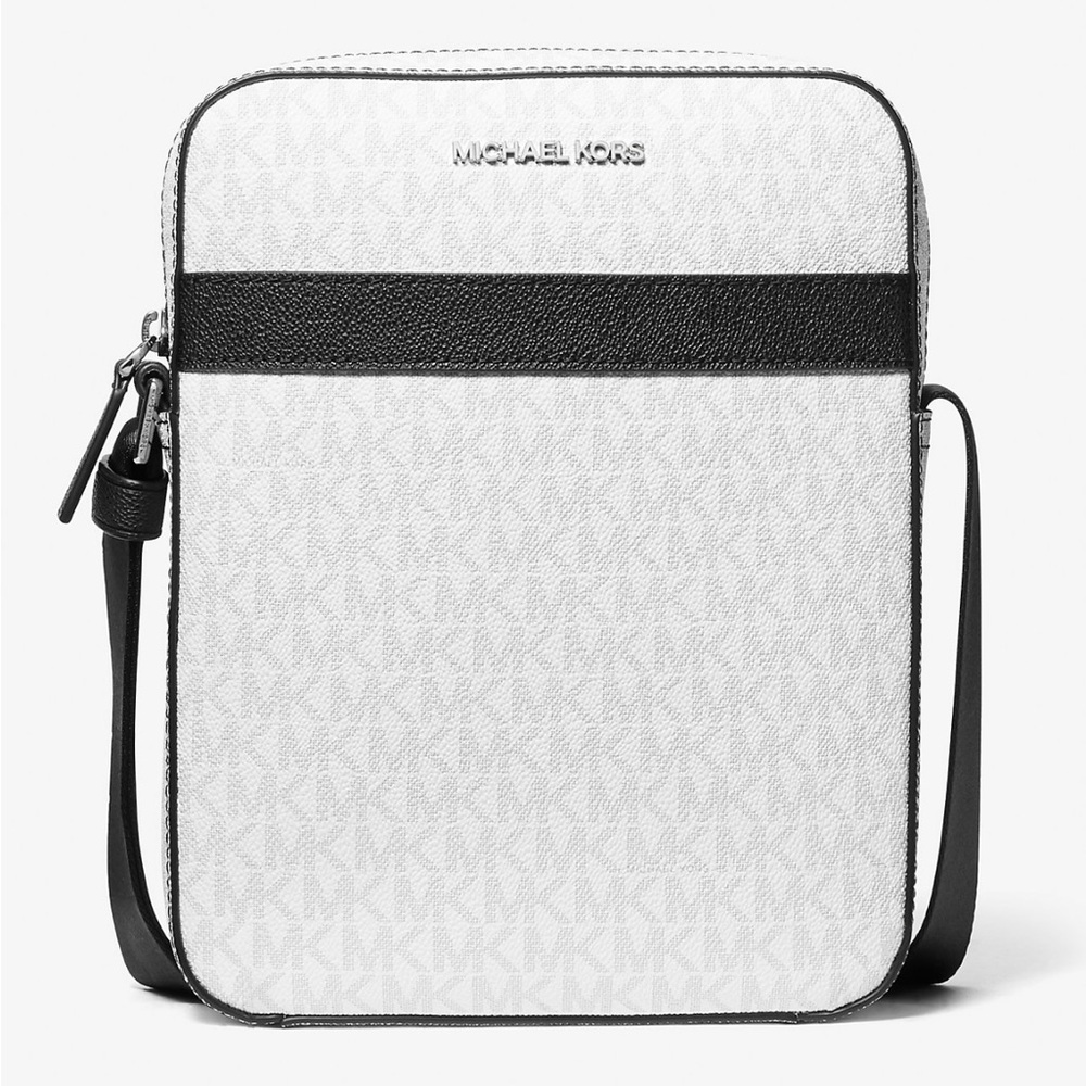 BNIP! MICHAEL KORS, Cooper Signature Logo Flight Bag, BRIGHT WHIT/BLK 🐼🤍🖤